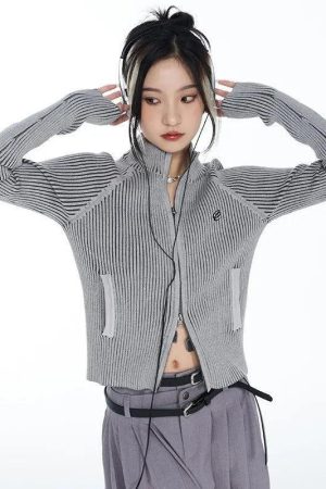 Y2K Cyber Zip-Up Turtleneck Cardigan