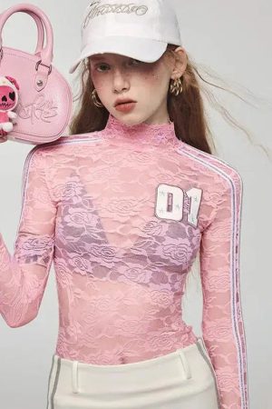 Y2K Embroidered Lace Top