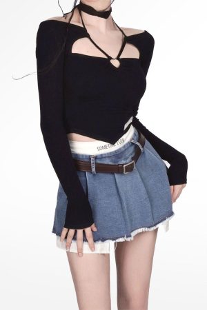Y2K Fake Two Piece Pleated Mini Skirt