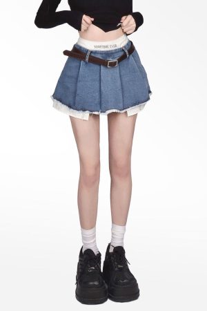 Y2K Fake Two Piece Pleated Mini Skirt