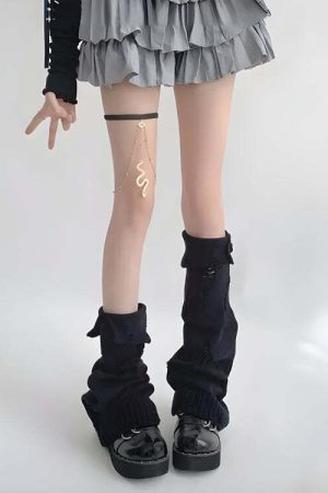 Y2K Grunge Distressed Knitted Leg Warmers