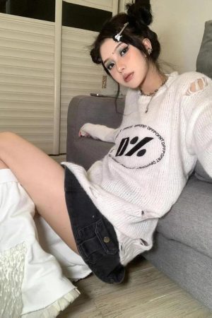 Y2K Grunge Distressed Knitted Sweater