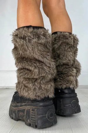 Y2K Grunge Faux Fur Leg Warmers