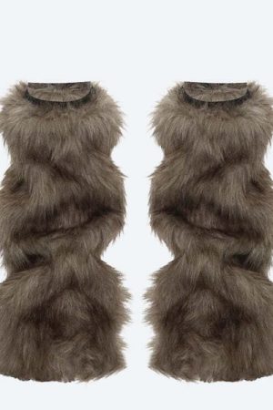 Y2K Grunge Faux Fur Leg Warmers