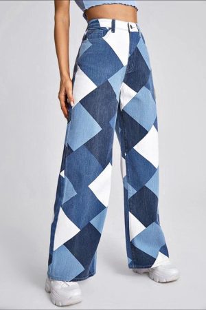 Y2K Harlequin Wide Leg Jeans