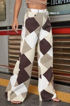 Y2K Harlequin Wide Leg Jeans