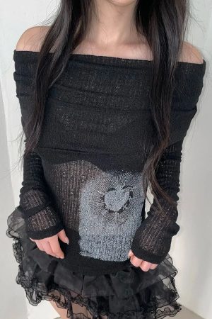 Y2K Heart & Swords Off Shoulder Top
