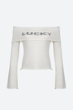 Y2K Lucky Girl Off Shoulder Top