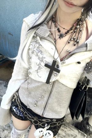 Y2K Rhinestone Layered Cardigan