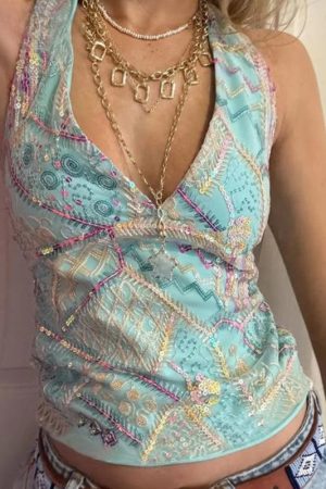 Y2K Sequined Halter Top