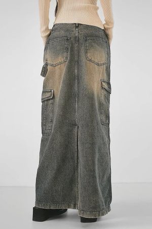 Y2K Side Strap Cargo Maxi Skirt