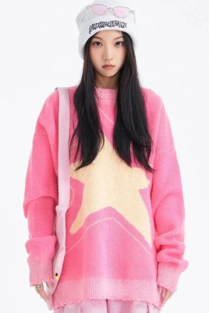 Y2K Star Distressed Sweater
