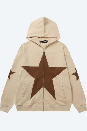 Y2K Star Patch Zip-Up Hoodie