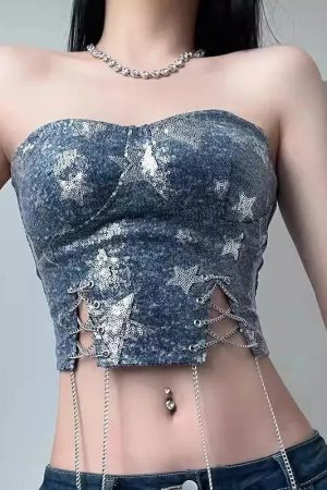 Y2K Star Sequined Crop Top