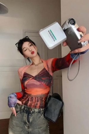 Y2K Sunset Mesh Top