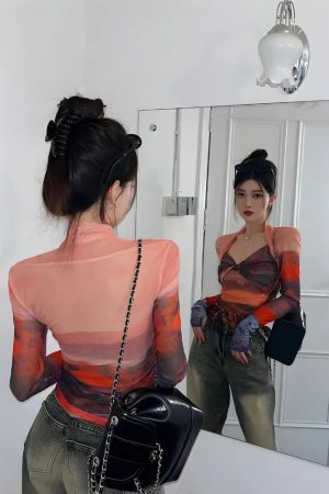 Y2K Sunset Mesh Top